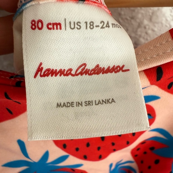 Hanna Andersson pink strawberry ruffle swimsuit 18/24 kids baby - Picture 4 of 5